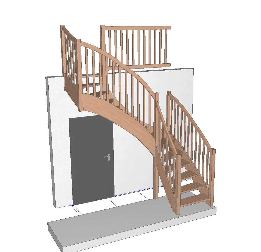 3D model schodiště s dřevěnými stupni